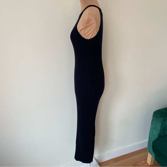 Autumn Cashmere Black Cotton Rib Knit Halter Midi Dress EUC Size Small - Picture 4 of 9